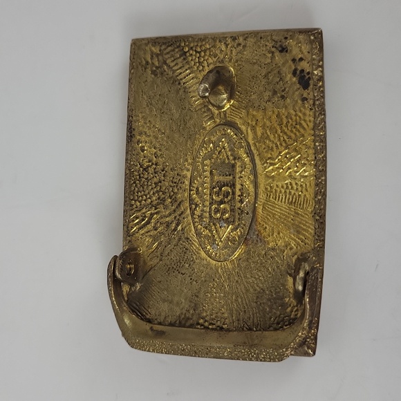 Vintage Belt Buckle SST Wood Turquoise Inlay Brass Modernist Geometric Cowgirl - Picture 6 of 8